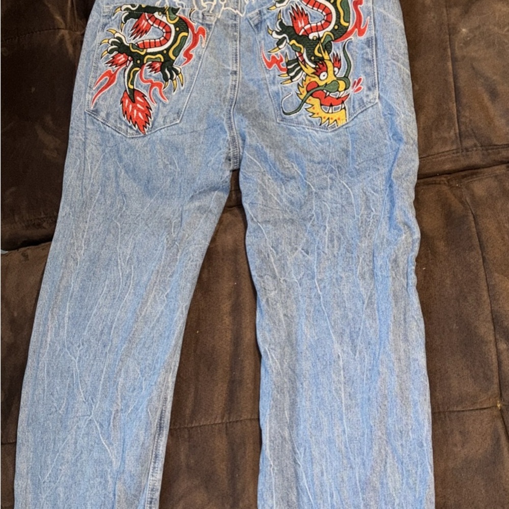 Embroidered Dragon Denim Jeans